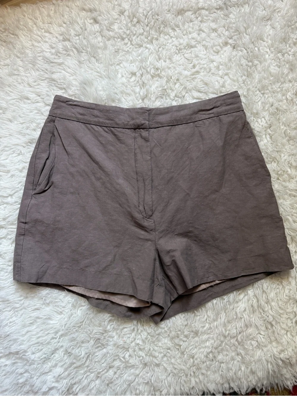 Aritzia Babaton High-Rise Chino Shorts Sable Brown Lined 10